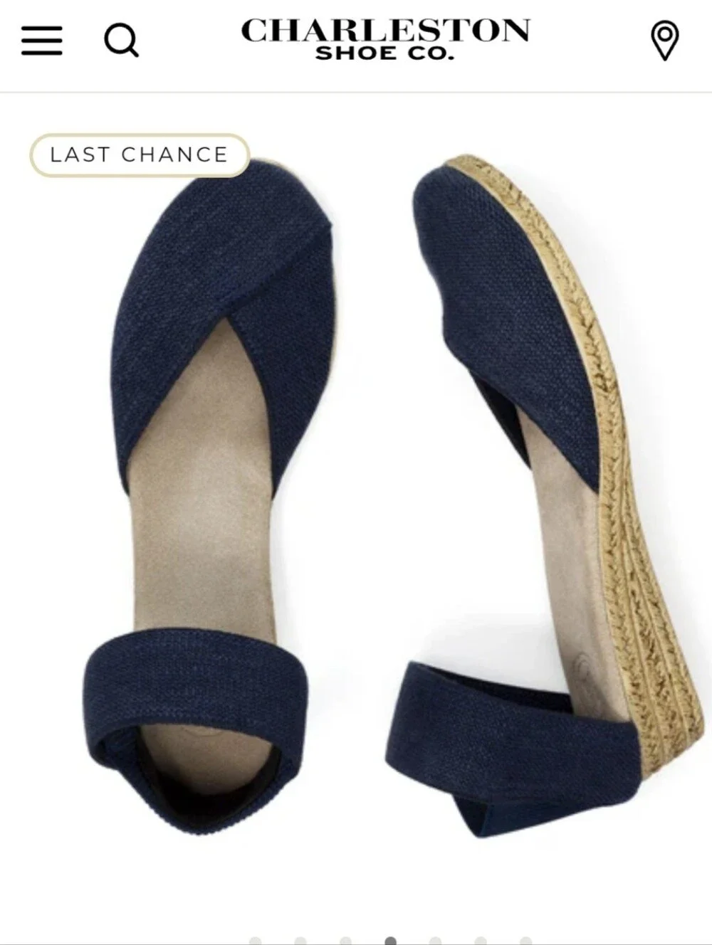 Charleston Shoe Co. Chloe Low Espadrille Wedge Sandal Navy Blue - 9